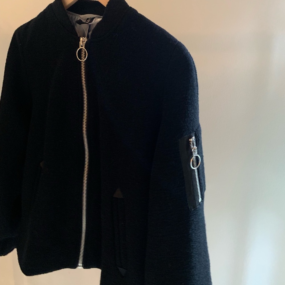 H&M Black Wool Blend Bomber Jacket
